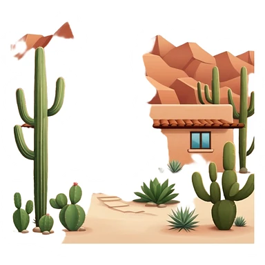 Tucson style house with adobe walls, flat roof, southwestern architecture, desert landscaping, cactus sticker