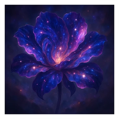A flower with petals resembling a swirling galaxy nebula, vibrant cosmic colors, glowing accents, and a dreamy, ethereal feel. sticker