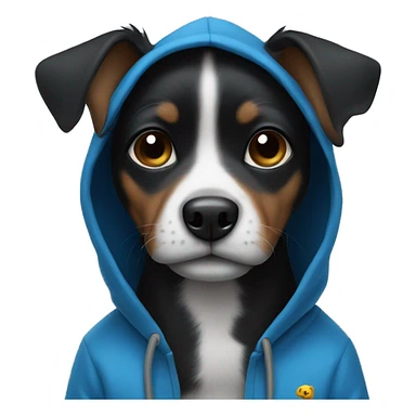 Black small dog wearing a blue hoodie  sticker