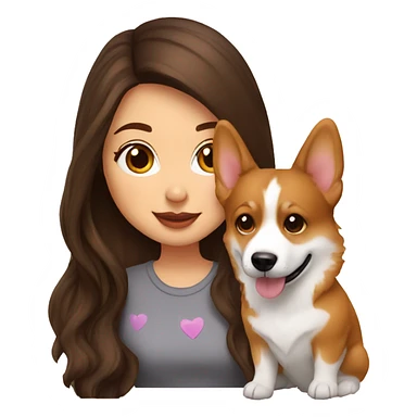 Brunette girl and corgi,kiss sticker