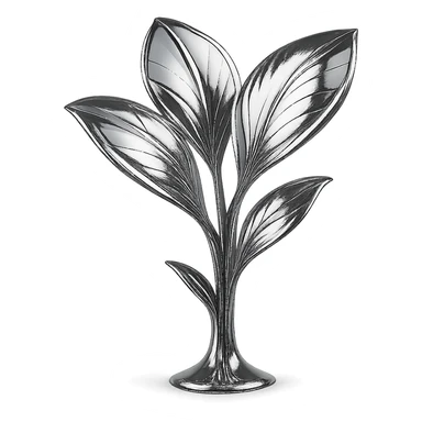 reflective chrome plant with three distinct petals sprouting from the ground, highly metallic sticker