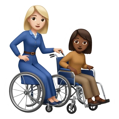 White woman in a wheelchair with brown man pushing her sticker