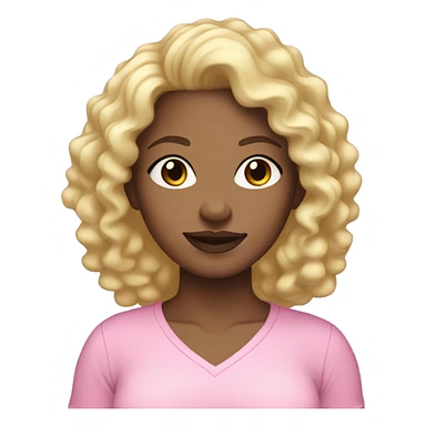 Black lightskin woman with blonde curly hair and a light pink shirt sticker