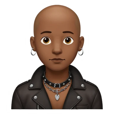 Create a dark handsome guy. He is bald and wearing leather. He is wearing a leather dog collar. He has a septum piercing and ear piercings. sticker