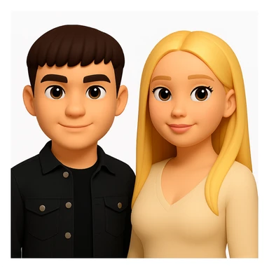 In the style of 3D Emoji, slightly increase the volume of the upper body of the girl, separate the two characters from each other, and make the skin color identical for both characters. Maintain the 3D Emoji style characteristics in the edit. sticker