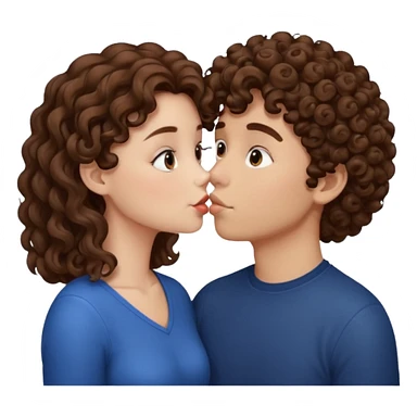 A girl with curly hair and a boy with haïr brun kiss sticker