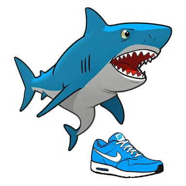 Shark with blue Nikes on a beach  sticker
