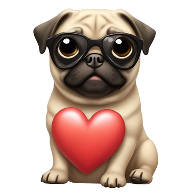 pug wearing heart sunglasses sticker