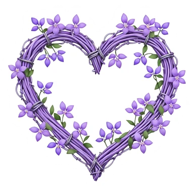 Pastel purple heart shape made out of barb wire vines with lavenders and lilacs adorning the border with crystals hanging  sticker