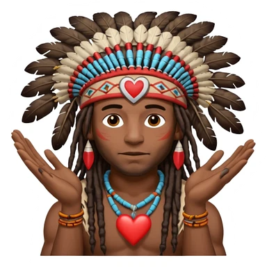 Black American man dark brown with dreads with a American Indian headdress with making a heart with both his hands sticker