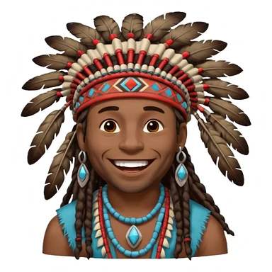 Black American man dark brown with dreads with a American Indian headdress with a laughing hard sticker