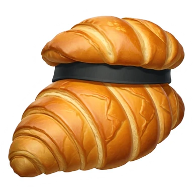 A croissant with a sole and a hat sticker