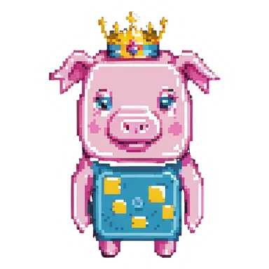 minecraft pig full body pink blocky animal square head square body wearing a crown sticker