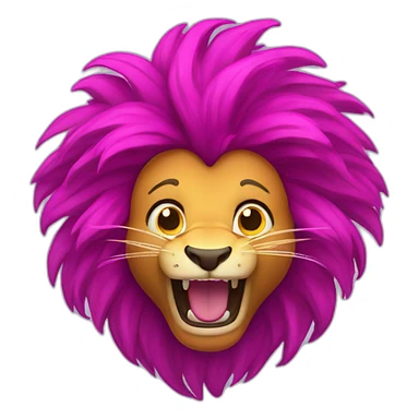 excited lion with magenta fire hair sticker