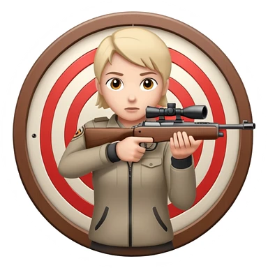 A focused shooter aiming a rifle at a target, standing in a shooting range with perfect posture. The target is in clear view, and the atmosphere is intense and precise, emphasizing concentration, accuracy, and discipline in the sport of shooting. sticker