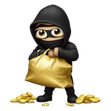 Robber emoji holding a bag with gold sticker