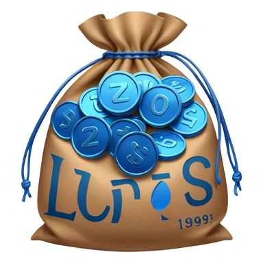 blue coins inside a brown bag  sticker