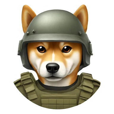 Angry Shiba Inu with soldier helmet sticker