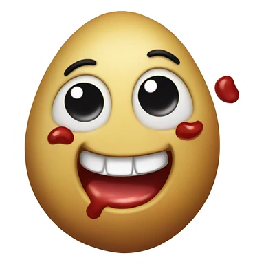 Tiny potato laughing with squinty eyes and ketchup tears sticker