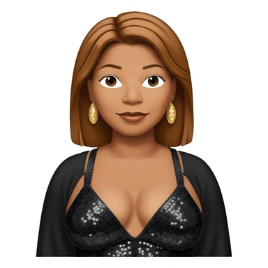Queen Latifah with light brown hair, black sequin bra, black sequin baggy pants sticker