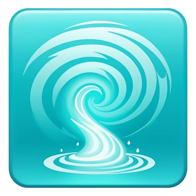 a Tiny compressed Stylized light-turquoise wind tornado symbol inside a pastel gradient white square icon, light turquoise borders sticker