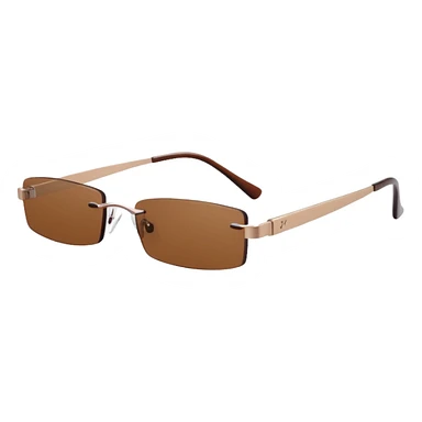 tiny Y2K brown rimless glasses, narrow rectangular lenses, angled view, brown lenses sticker