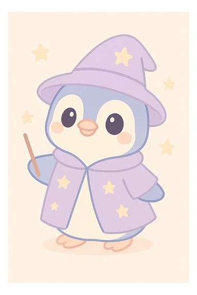 charming penguin wizard wearing a starry robe and hat sticker