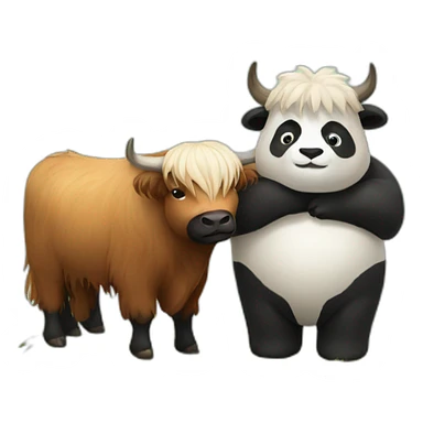 Panda and highland cattle cuddling sticker