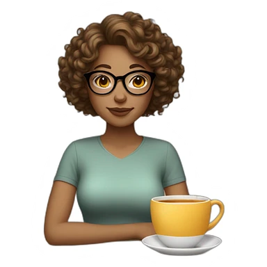 woman with curly short hair brown light skin and round glasses drinking tea sticker