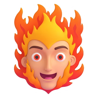 a face surrounded by fire, expressive, dramatic, focus on emotion, flames encircling the face sticker