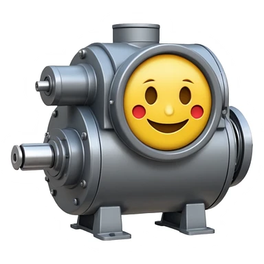 Industrial mechanical motor with a smiley face, emoji for the new electric music genre Motor breaks must be friendly and sellable must be small but clear child friendly, ready to use as a logo sticker
