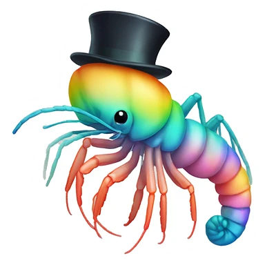 Rainbow pastel sea shrimp with cute top hat sticker