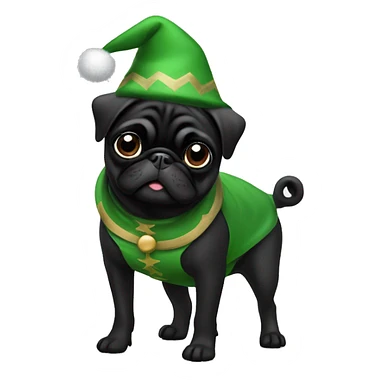 Black pug in elf costume sticker