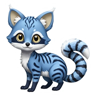 Snowy frosty Snow-lane chibi big-eyed sparkly-eyed animesque derpy cute scary spooky graceful dark-blue-pointed Civet-Genet-Numbat-Ocelot--Ocicat-hybrid-fusion, full body, tufted short tail, long big ears, short muzzle, whiskers, random markings sticker