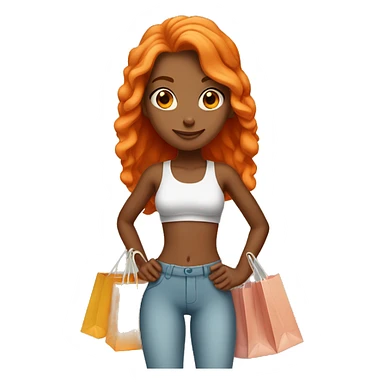 Tan girl with long orange hair wearing cute gym outfit holding shopping bags sticker