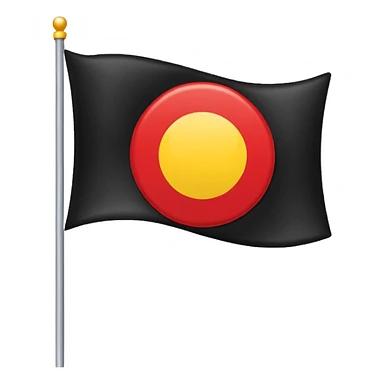 a rectangular flag with the top half solid black and the bottom half solid red with a medium-sized yellow circle in the middle overlapping both colours sticker