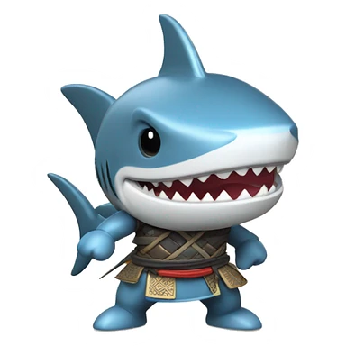 A 3D-style chrome figurine of a shark in a samurai outfit. sticker