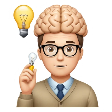 A character with a big brain, glasses, and lightbulb above head, looking smart and intelligent sticker