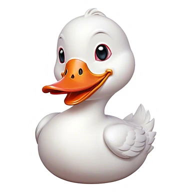 Cinematic Comical White Duck Portrait Emoji, Head tilted dramatically with an exaggeratedly amused expression, featuring a striking, glossy white plumage with a quirky red bill, wide, expressive eyes filled with playful disbelief, Simplified yet hilariously expressive features, highly detailed, glowing with a slightly sassy glow, high shine, dramatic yet playful, stylized with an air of cheeky mischief, bright and endearing, soft glowing outline, capturing the essence of a spirited and over-the-top duck, so meme-worthy it feels like it could quack its way into internet fame instantly! sticker