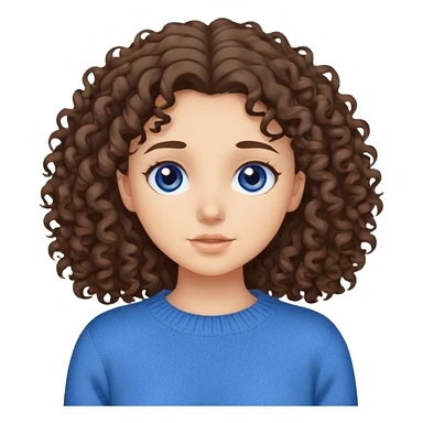Brunette Girl wearing a blue sweater curly hair standing up  sticker