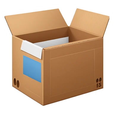 carton box with paper inside, open top sticker