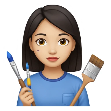 Light skin dark hair girl holding paint and paintbrush sticker