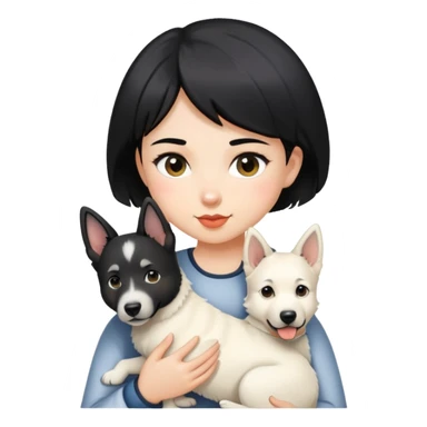 Short black hair handsome girl holding a white German sticker