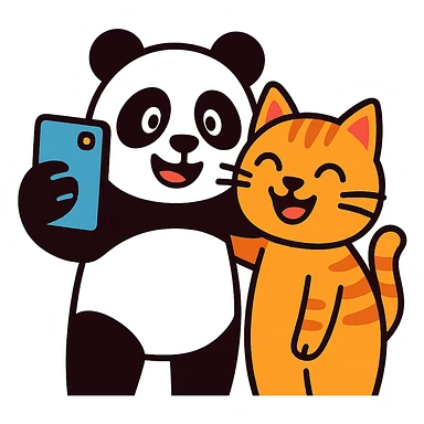 panda and cat taking a selfie together sticker