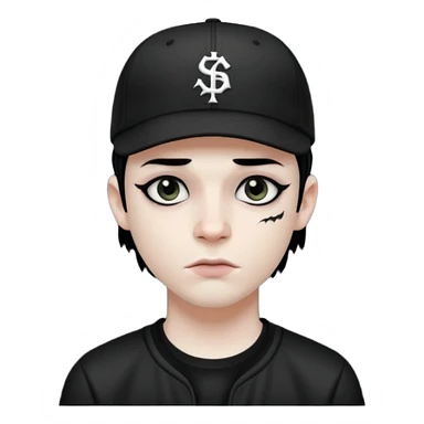Black goth man with backwards baseball cap sticker