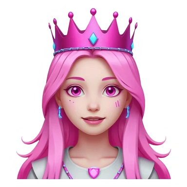 girl neon cyberpunk light pink happy long hair crown white and pink sticker