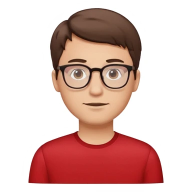 guy with short brown hair and glasses. he looks like a nerd. he is wearinf red sticker