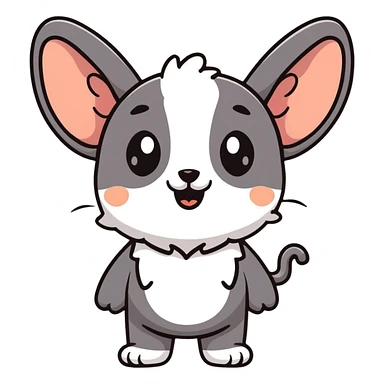 cartoon gibberling character, fluffy, oversized ears, smiling, simple background sticker