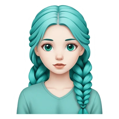 Girl with pale skin, teal hair, in long plaits sticker