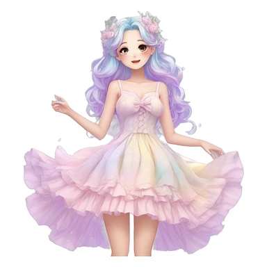 gorgeous pretty attractive anime lady beautiful pastel-gradient hair with a gorgeous dress fairycore cottagecore pastelcore detailed high quality trending VOGUE aesthetic full body sticker